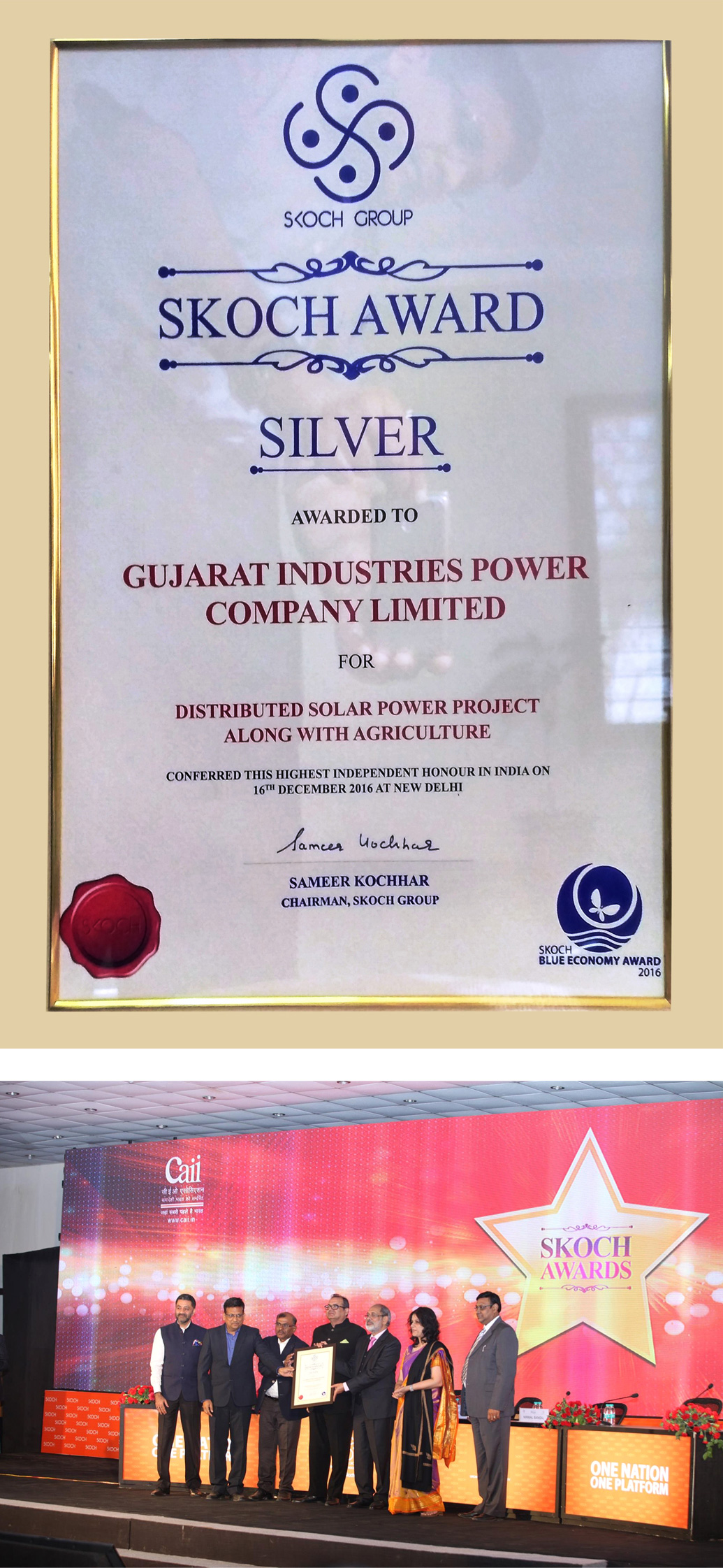 Skoch- Silver Award For Distributed Solar Power Along With Agriculture
