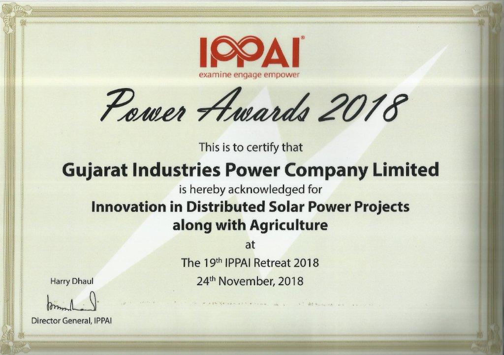 Power Awards-2018 for Innovation in Distributed Solar Power Projects along with Agriculture